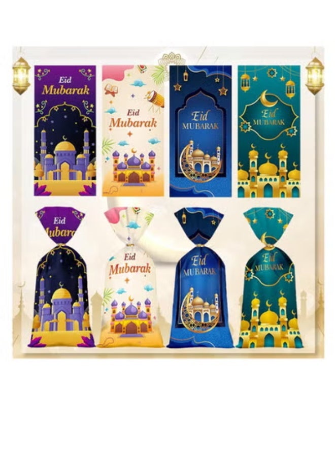 50 PCS Eid Mubarak Cellophane Bags Muslim Ramadan Cello Bags Castle Moon Goody Bag with Twist Ties Eid Mubarak Candy Bags Green Blue Treat Gift Bag for Muslim Festival Eid Party Favor - Image 5